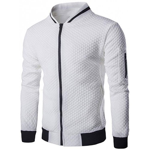 Mens Casual Diamond Zipper up Jacket Coat with Pockets